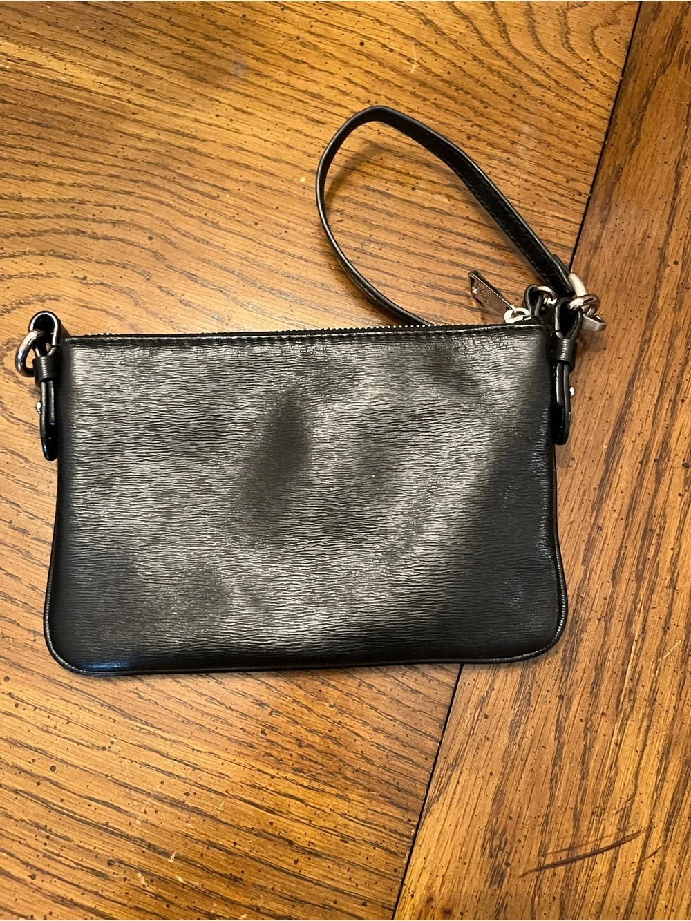Lauren‎ Ralph Lauren Black Leather Wristlet with Metal Logo Plate